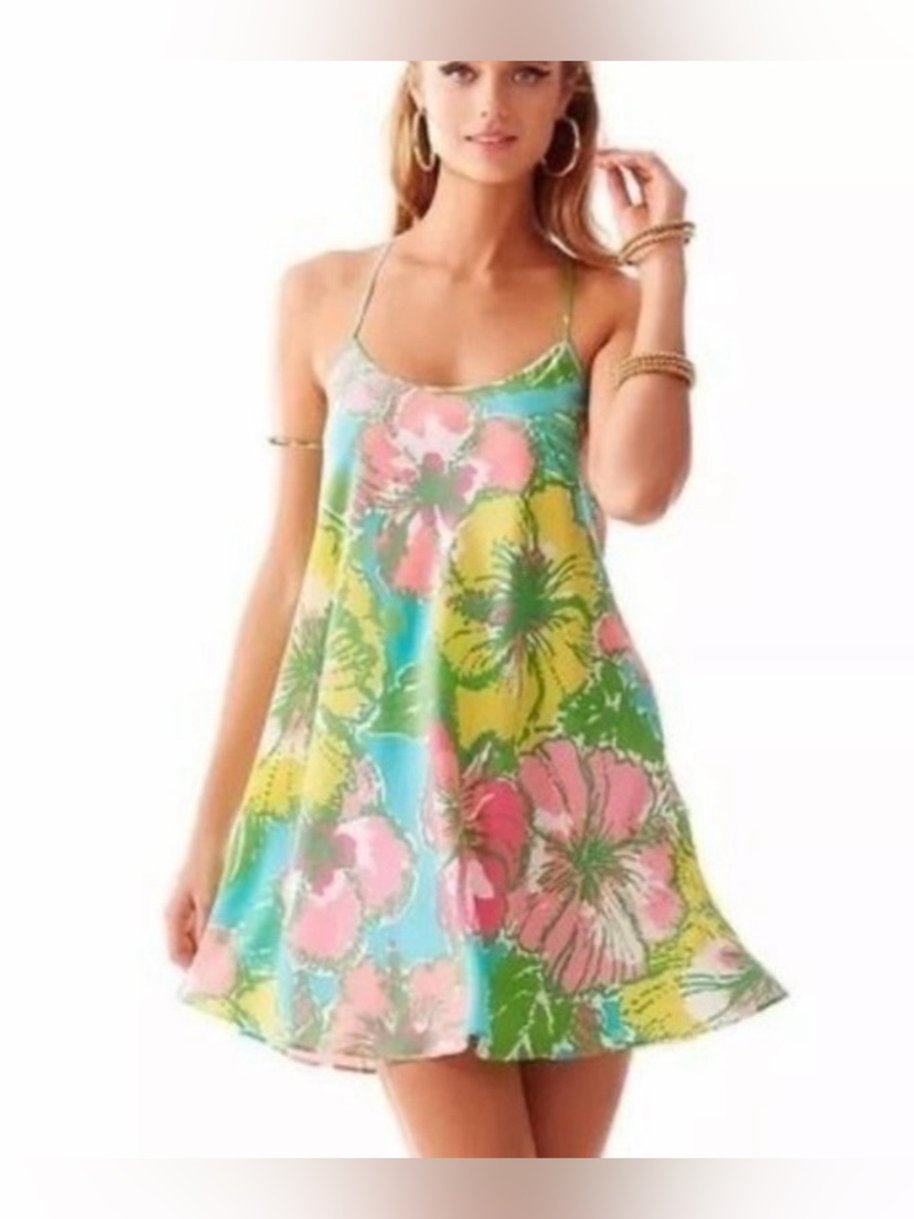 Lilly Pulitzer Maisy Silk Racerback Dress Small Shorely Blue Big Flirt Floral
